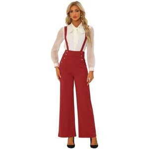 Overall Adjustable Straps Wide Leg Suspenders Jumpsuits Red